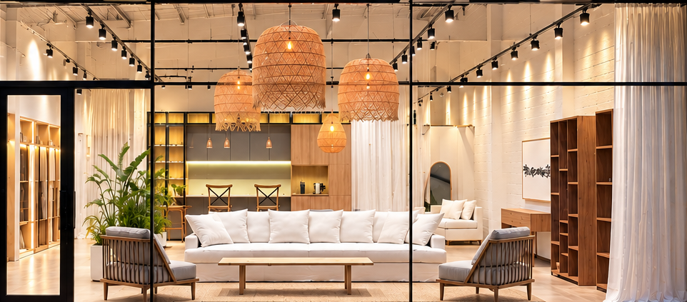 Interior del showroom visto desde afuera